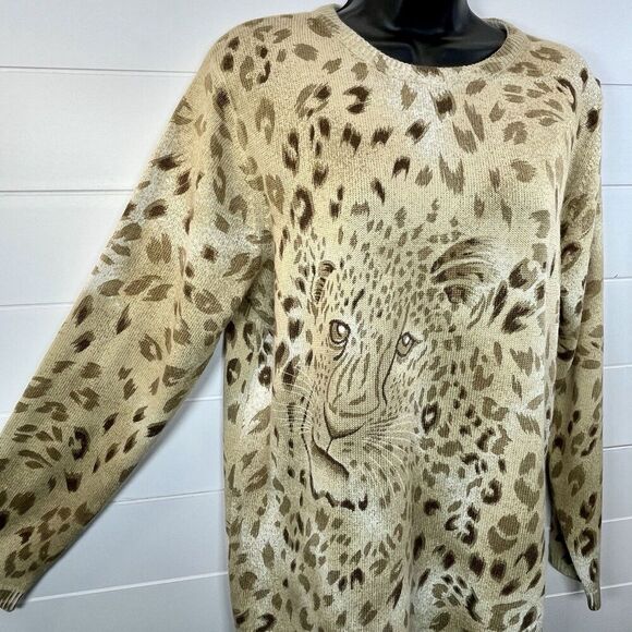 Alfred Dunner Womens Sweater Tan Brown Leopard 3D Pullover Small Mob Wife - Picture 2 of 9